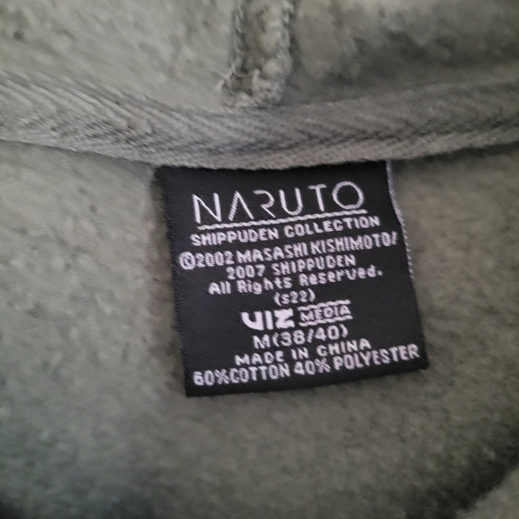 Naruto Shippuden Men's Olive Green Anime Hoodie Sweatshirt Pullover Size Medium - Picture 2 of 4